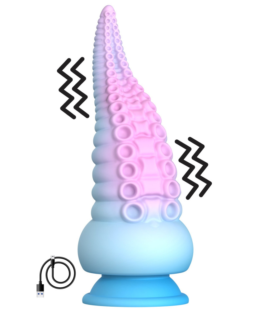 Gode ventouse tentacule Kraken vibrant 18 cm rose et bleu USB - WS-NV100